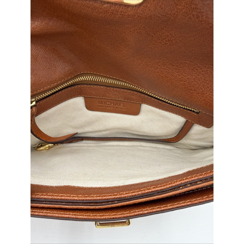 Michael Kors Genuine Leather Rectangular Med Sz Shoulder Bag Brown Gold Dust Bag - Picture 10 of 16